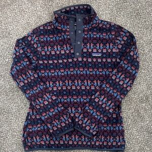 Patagonia Women's Zip Up Sweater - Blue and Red Geometric